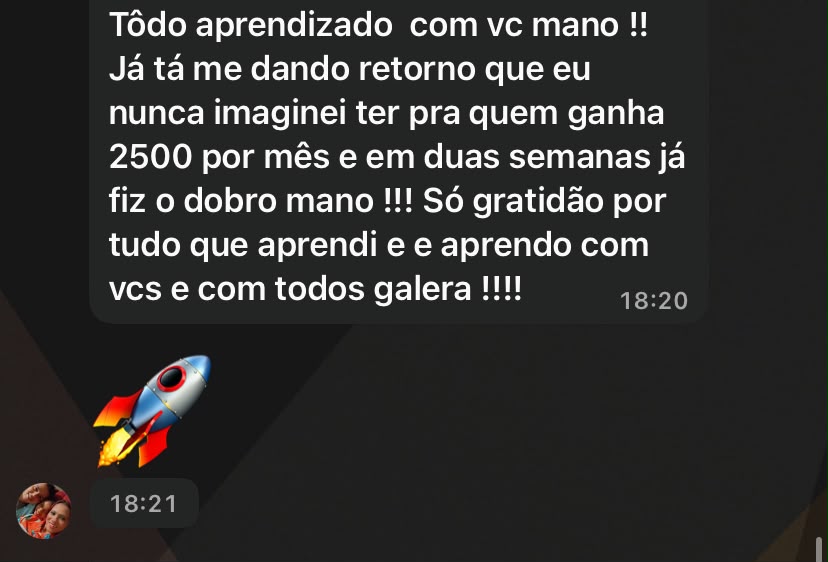 Print de mensagem de aluno agradecendo pelo aprendizado
